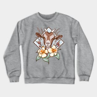 Cute Brown Goat Abstract Floral Design Crewneck Sweatshirt